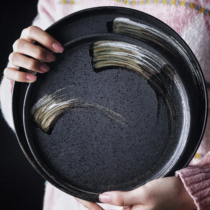 

Бытовая Керамическая тарелка, тарелка для стейка, Западная еда, стандартная тарелка для ресторана, отеля, ручная роспись, тарелка, круглая К...