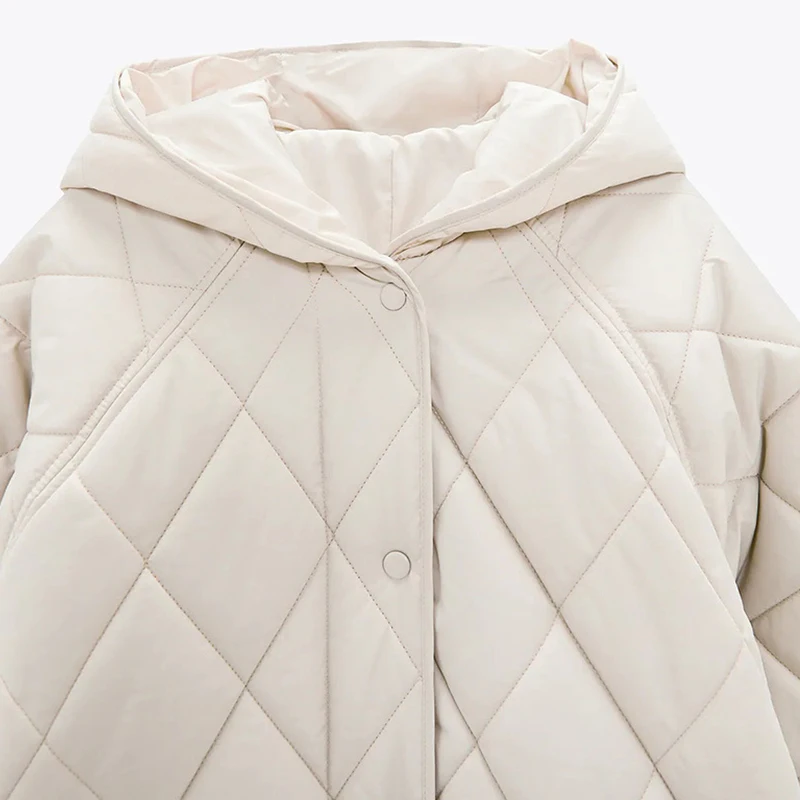 Женская зимняя куртка с капюшоном Za бежевая парка длинным рукавом верхняя одежда