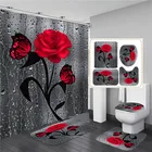 Комплект водонепроницаемых штор для душа, 3D занавески в форме розы, Противоскользящий коврик для ванной, коврики для туалета, домашний декор