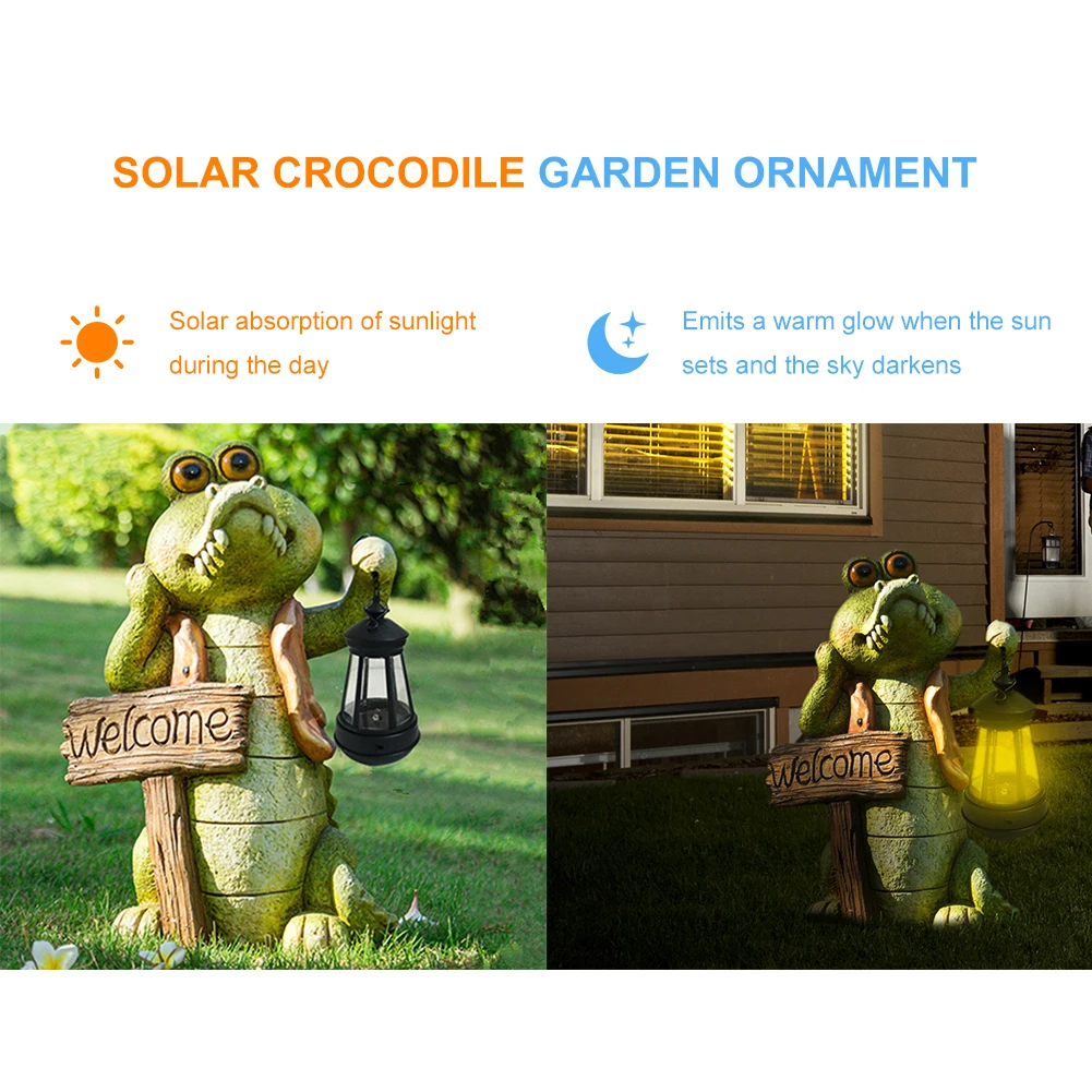 

Luminous Alligator Statue Solar Power Courtyard Outdoor Lamp Crocodile Sculpture Outdoor Garden Backyard Lawn Stakes Yard Art