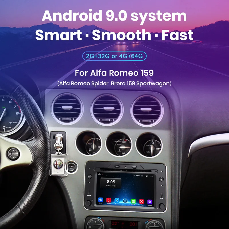 Junsun 1 + 16G 2Din Android 9 Авторадио автомобильный intelligente DVD-плеер для Alfa Romeo Spider 159 Brera Sportwagon