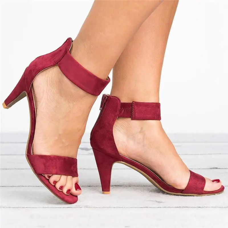 

High Heels Women Sandals Pumps Summer Open Toe Ankle Strap Female Thin Heel Sandal Zipper Plus Size Sandalias Mujer Size 35-43