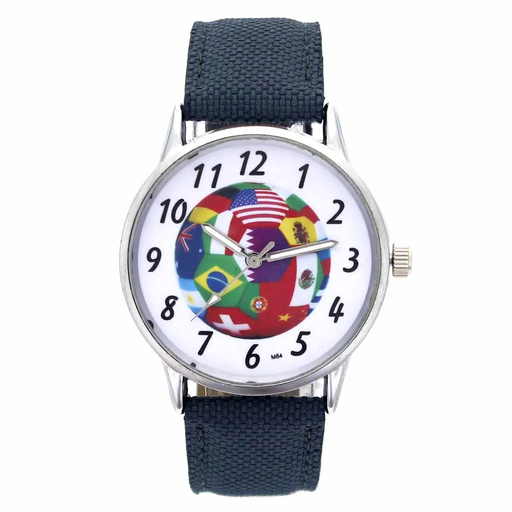 

World Football National Flag Design Soccer Ball Pattern Fashion Jewelry Canvas Band Casual Sport Quartz Watch Gift for Women Men