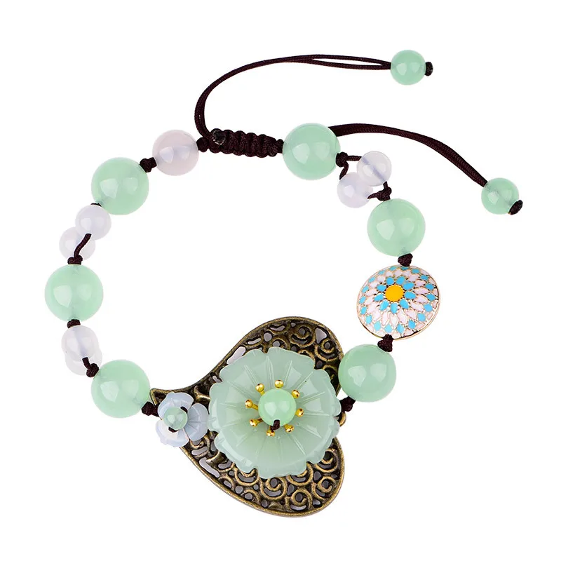 Камень зеленый нефрит жадеит Изумрудный цветок браслет Шарм ювелирные изделия