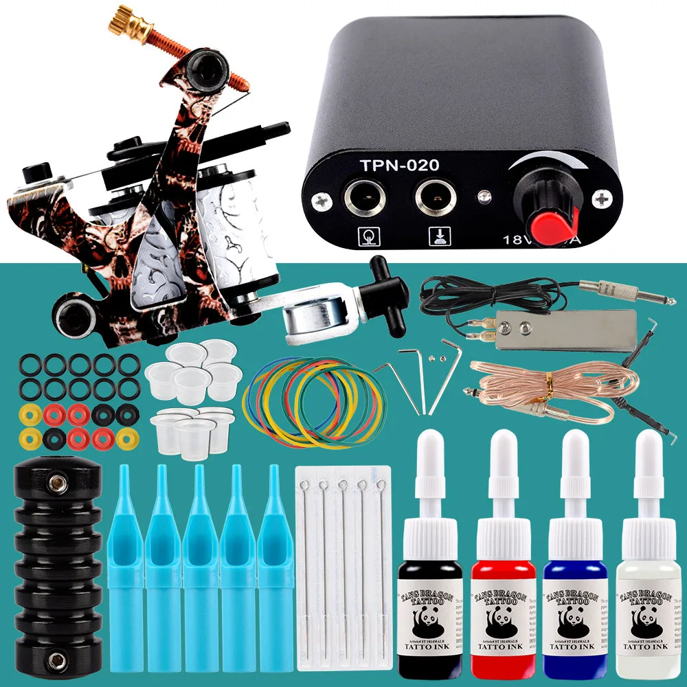 Beginner Tattoo Kit Machine Gun Set Mini Power Supply Ink Pigment Induction Body Art Makeup Complete | Красота и здоровье