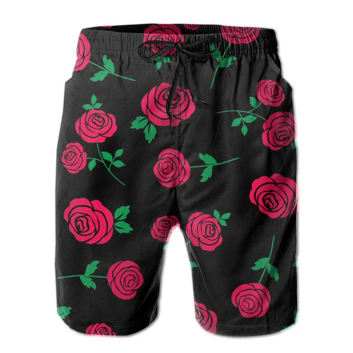 

Red Rose Pattern On Black Quick Dry Swimming Shorts For Men Swimwear Man Swimsuit Swim Trunks Summer Bathing Beach Wear