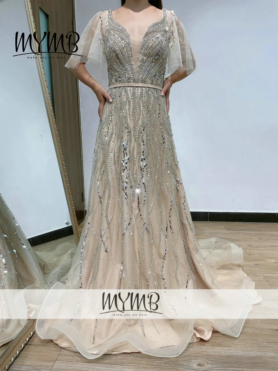 

New arrival Aline Crystal Beading Evening Dress For Women 2021 Elegant Haute Couture Dresses For Party And Wedding MY31140
