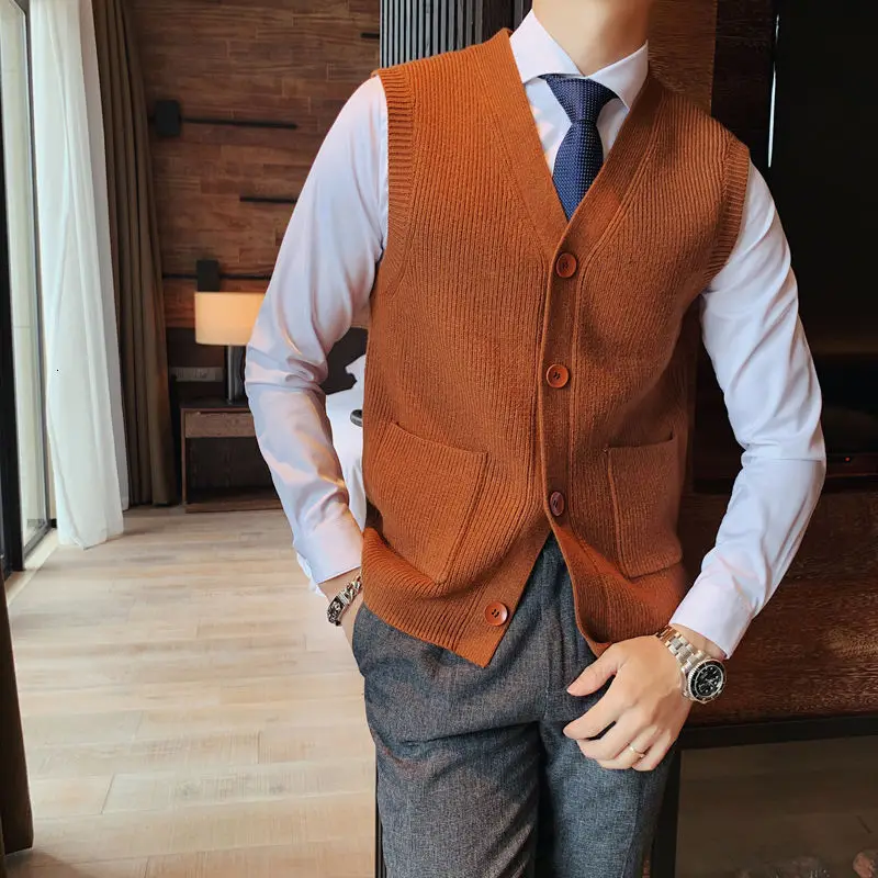 Осенний Однотонный свитер кардиган жилет для мужчин устойчивый к катышкам без