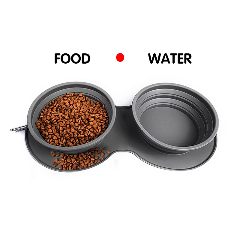 Folding Silicone Pet Bowl Non-slip Dog Double Use With Carabiner Outdoor Portable Food | Дом и сад