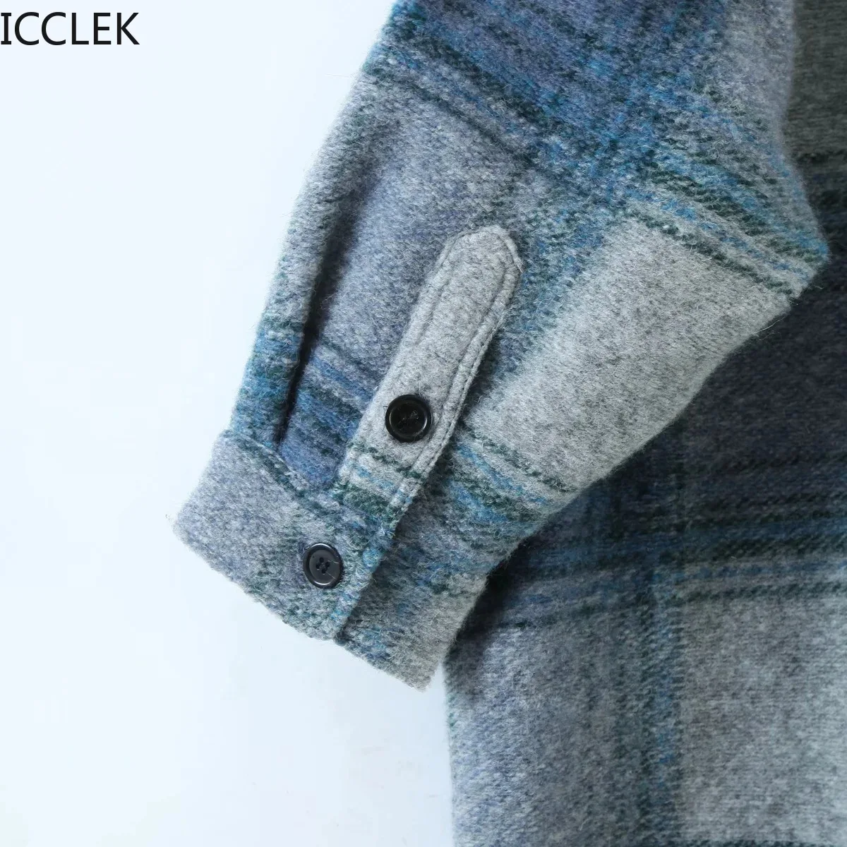 

ICCLEK Autumn and Winter Women Loose Long Plaid Shirt Single-breasted Streetwear Casual Loose Trench Coat Woolen Jacket