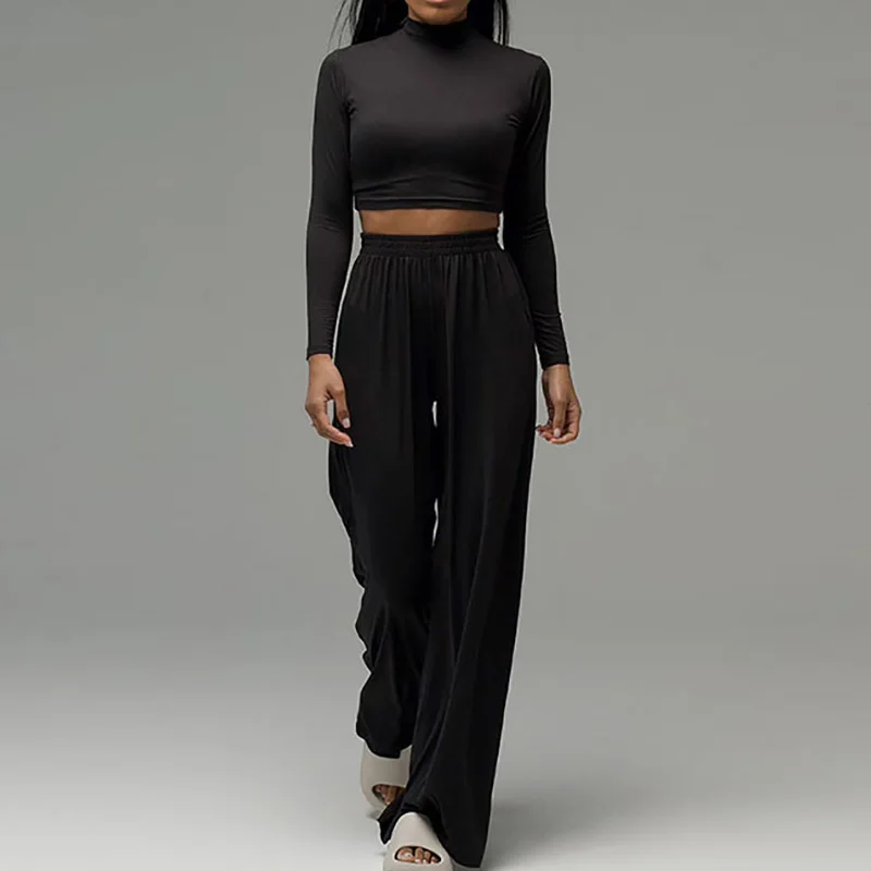 

Women 2 Piece Seamless Gym Set Solid Half High Collar Short Shirt Top And High Waist Long Pants Set Fitness Sport Workout Suits