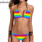 Пляжный Купальник Jackherelook, Женский комплект 2 шт. бикини с принтом радужного флага, пикантные купальники, купальник, бразильское бикини
