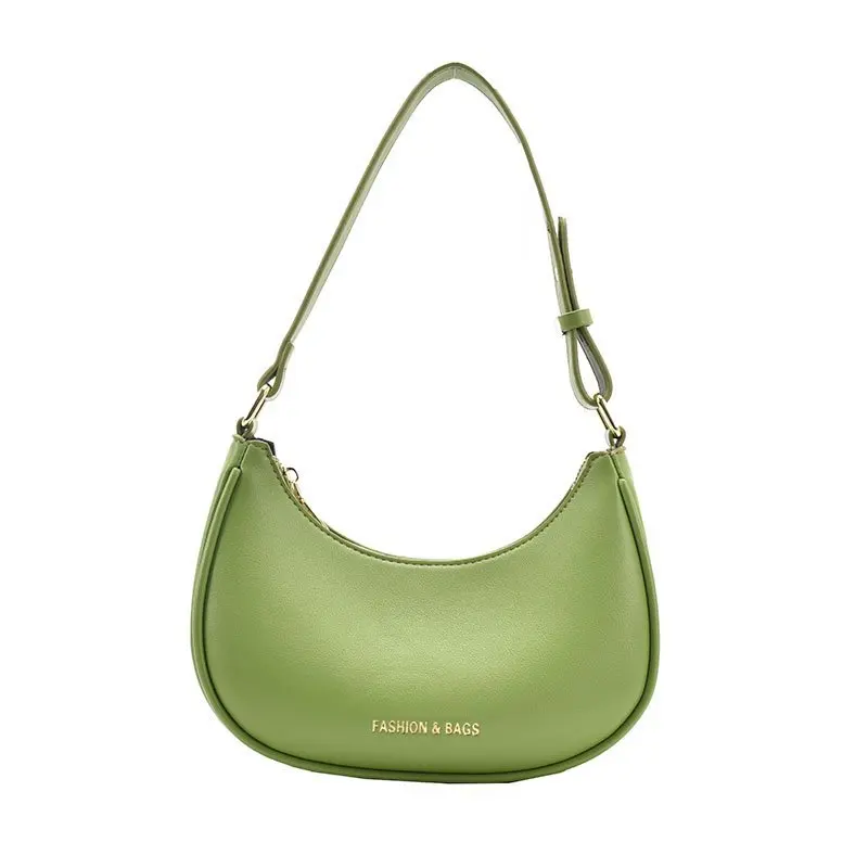 

Half-Moon Small Green Shoulder Underarm Bags for Women 2021 New High-quality PU Leather Baguette Handbag Luxury Brand Tote