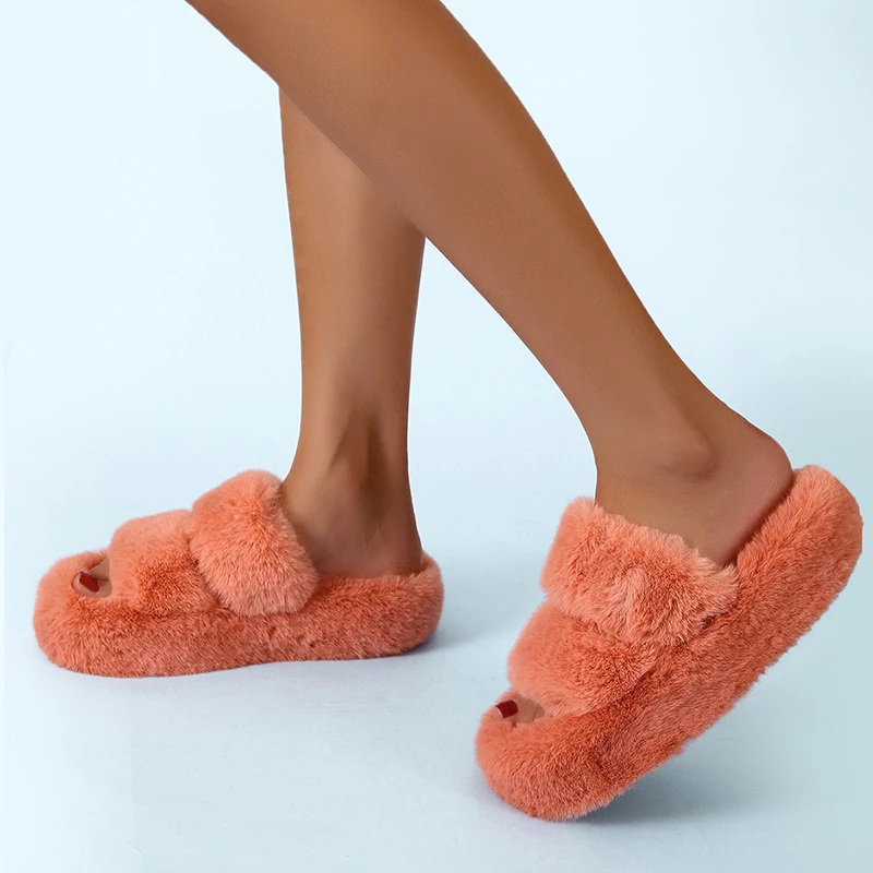 Fashion Women Fluffy Slippers Winter Warm Slippers Woman Flat Platform Slippers High Quality Furry Faux Fur Slides For Women 42 images - 6