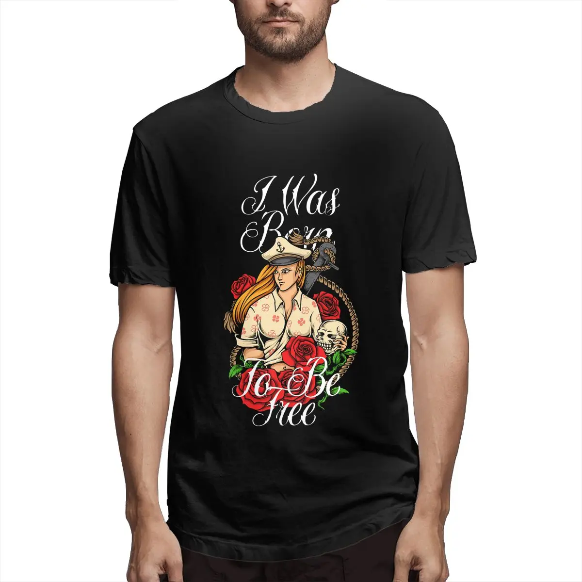 

Captain Girl Men's T Shirts Vintage Tee Shirt Short Sleeve Round Neck T-Shirt Cotton Summer Clothes