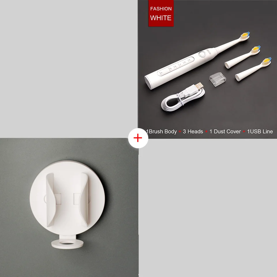 White1Wall Электрическая зубная щетка, звуковая волна, перезаряжаемая, высокое качество, умный чип, головка зубной щетки, сменная, отбеливающая, здоровый, лучший подарок - Цвет: White1Wall