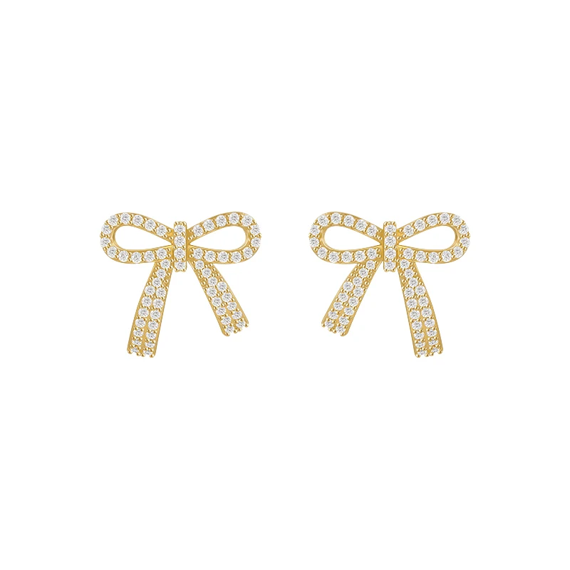 

2020 New Exquisite Zircon Gold Bow Dangle Earrings For Woman Fashion Korean Jewelry Luxury Wedding Party Girl's Unusual Earrings