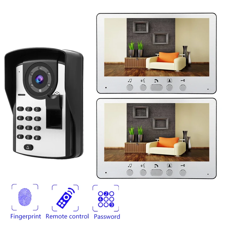 SYSD 7 Inch Color Video Door Phone Fingerprint Password Unlock Home Security System Doorbell Intercom IR Camera Waterproof