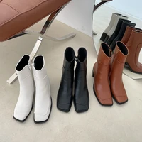 new spring womens boots 2022 mid calf fashion pu square toe thick bottom shoes zip leisure basic solid chelsea bootshee