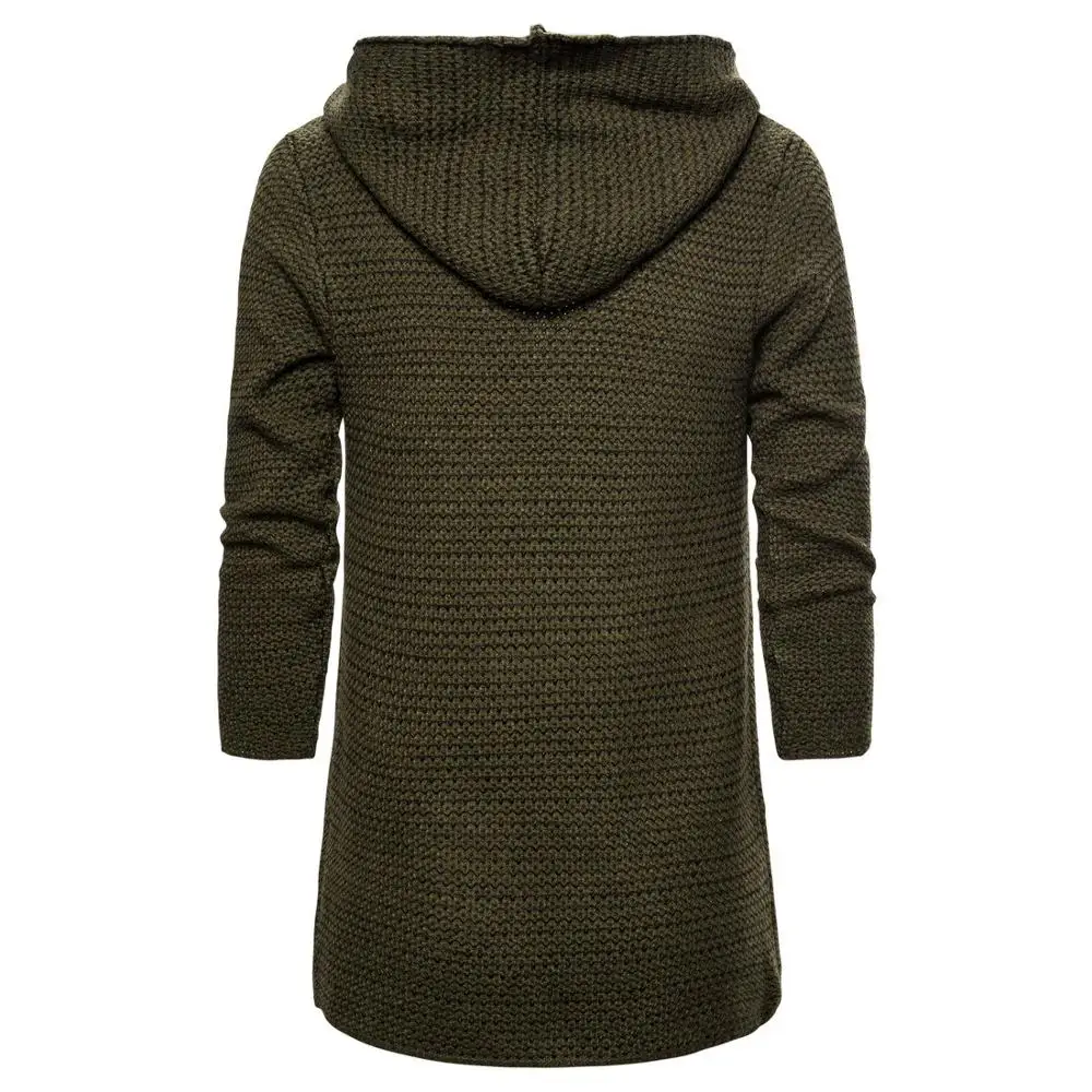 

Men autumn winter hip hop long cardiagn hooded knitted sweater man vintage pullover casual jersey hombre khaki black color