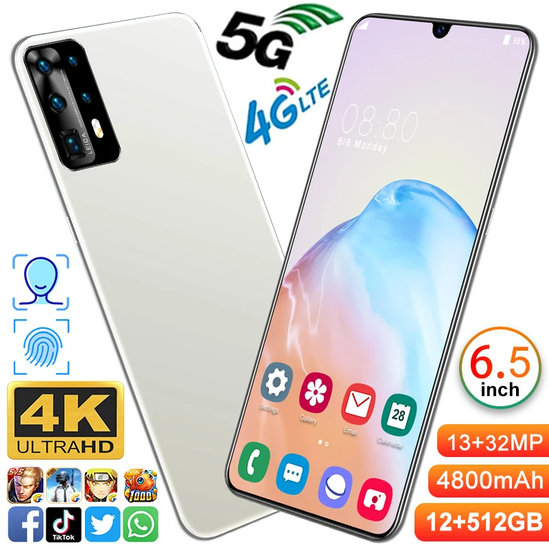 

Global P40 Pro 5G LET Android Smartphones 6.5 Inch 10-Core MTK-6889 12GB+512GB Cellphones 13MP+32MP Camera Dual SIM Mobile Phone
