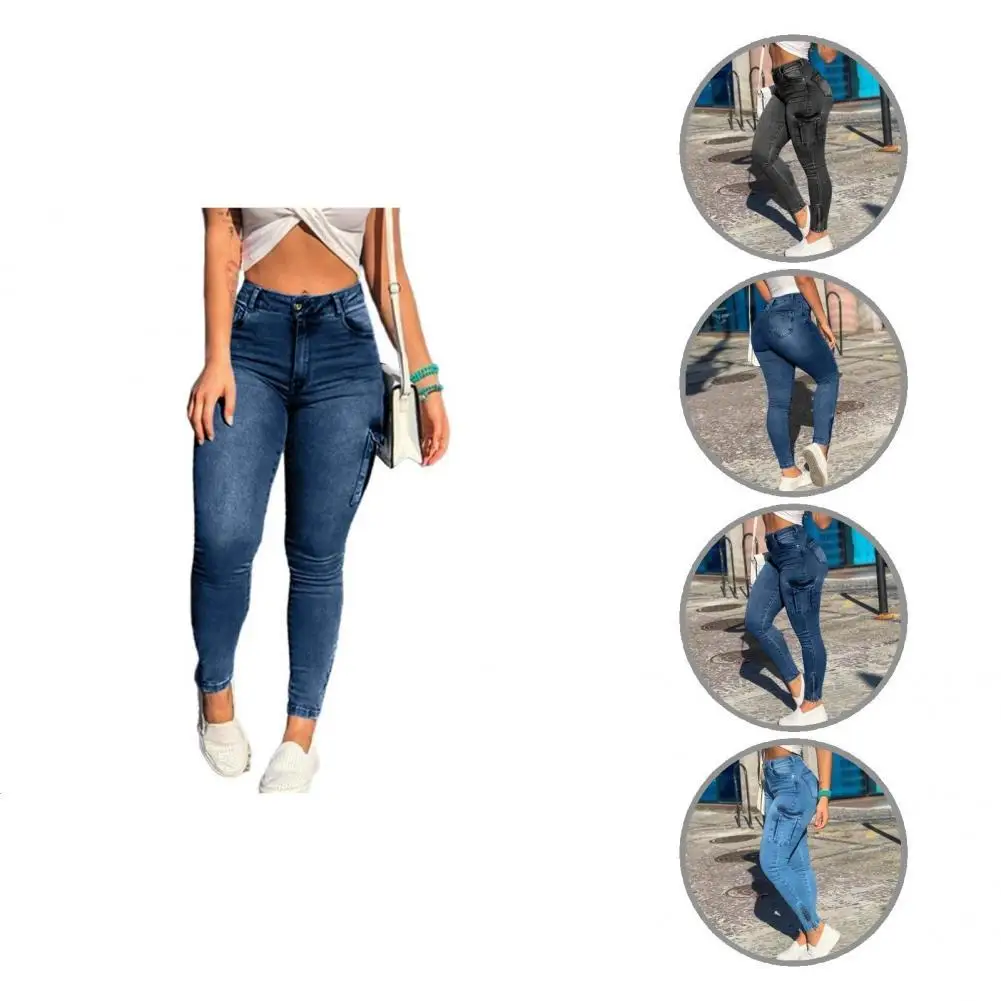 

Popular Pencil Pants Shrink Resistant Cargo Jeans Shaping Comfortable Zipper Cuff High Waist Cargo Jeans