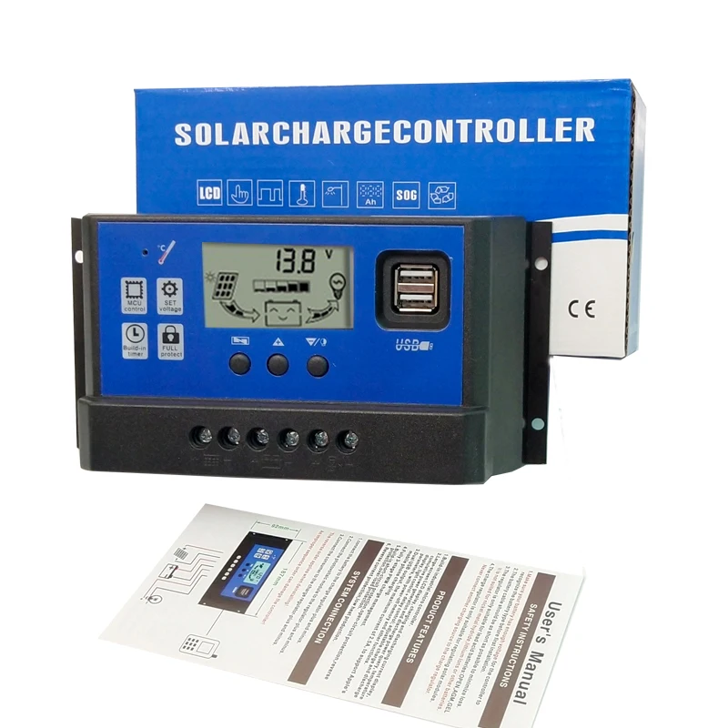 PWM 60A 50A 40A 30A 20A 10A солнечные регуляторы dc 12 В 24 В Авто панели солнечных батарей зарядное устройство контроллеры с ЖК-дисплеем и 5 в USB