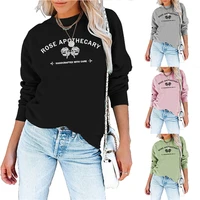 fallwinter womens sweater sweatshirt fashion womens rose flower round neck long sleeve loose simple letter printing rose a