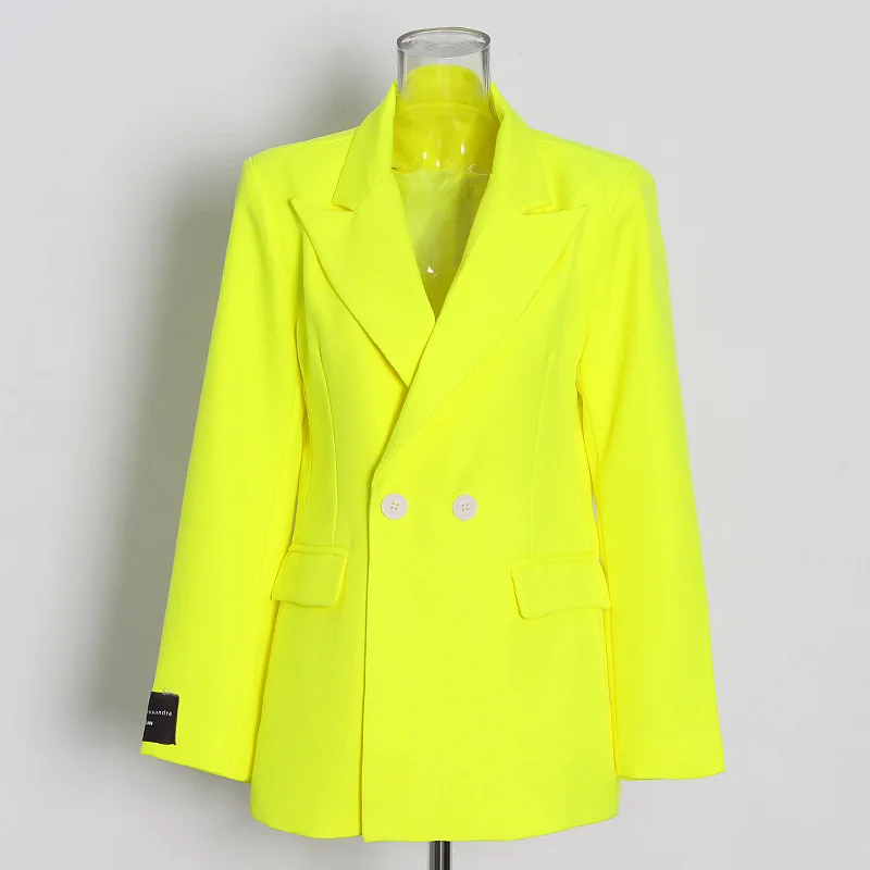 

Spring 2021 new women's suit fashion drape fluorescent yellow loose single-breasted lapel long-sleeved suit jacket female trend