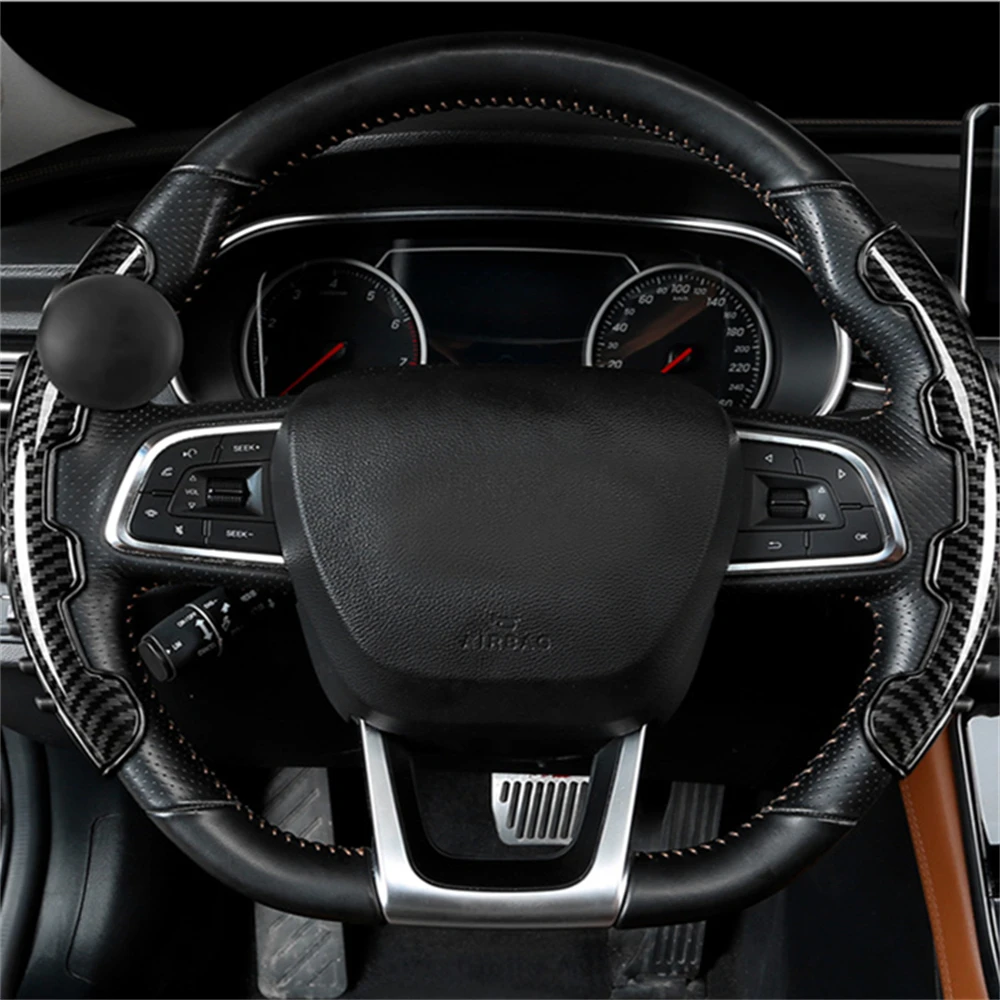2 шт. чехол рулевого колеса автомобиля с ручками, накладками на подвеску и антискользящим углеродным волокном.