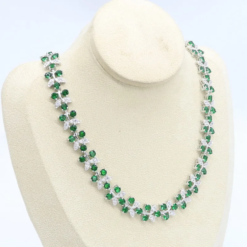 Зеленый черный полудрагоценное ожерелье для женщин Свадьба серебряный цвет