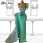 Robe De Soiree зелеными перьями вечернее платье Блестящие кристаллы на тонких бретелях, платье на выпускной, Праздничная одежда размера плюс изготовленный на заказ