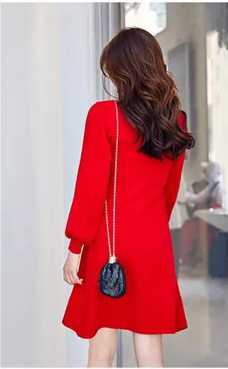 Женское вязаное платье с длинным рукавом Осеннее свободное однотонное