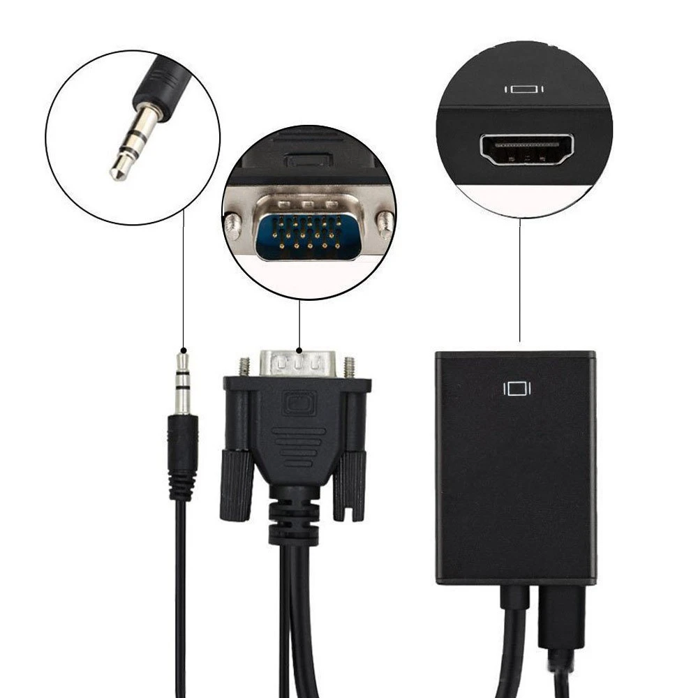 Адаптер VGA-HDMI-совместимый с аудиоконвертером Кабель-адаптер 1080P аудиовыходом