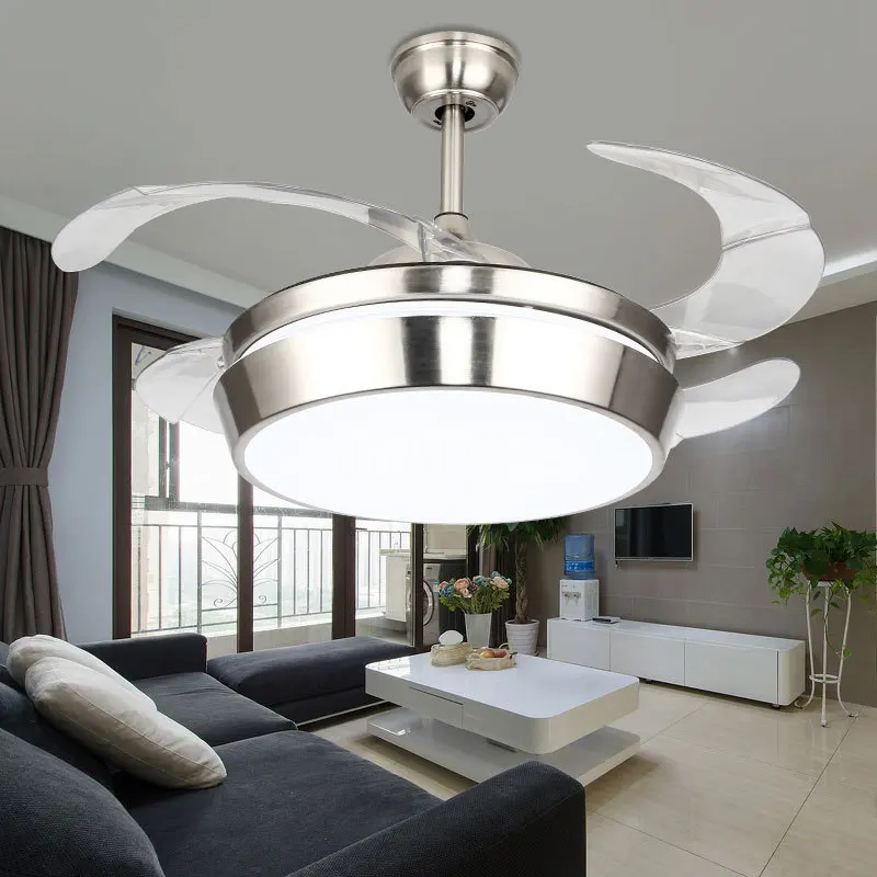 

Modern Led Ceiling fans with light Silver color fan lamps 42 inch reomote control Luminaria for living room bedroom in Summer