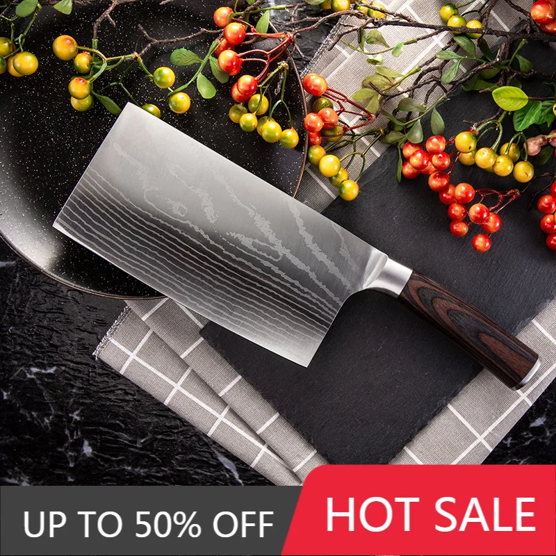 

Нож шеф-повара SHUOJI 5Cr1 5mov из нержавеющей стали, 7-дюймовый лезвие с лазерным Дамасским узором, резак Pakka с деревянной ручкой, лучшие кухонные н...