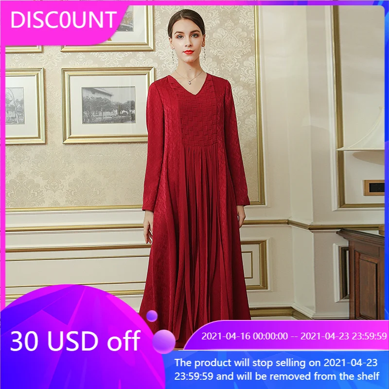 Женское платье макси VOA винтажное длинное красного размера плюс с v образным