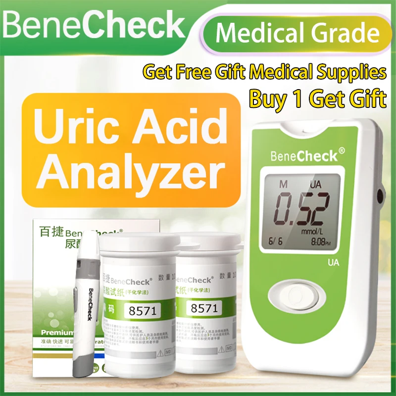 

BeneCheck Uric Acid Automatic Meter 10Pcs Test Strips and Lancets Needles for Uric Acid Measurement of Gout Monitor Included