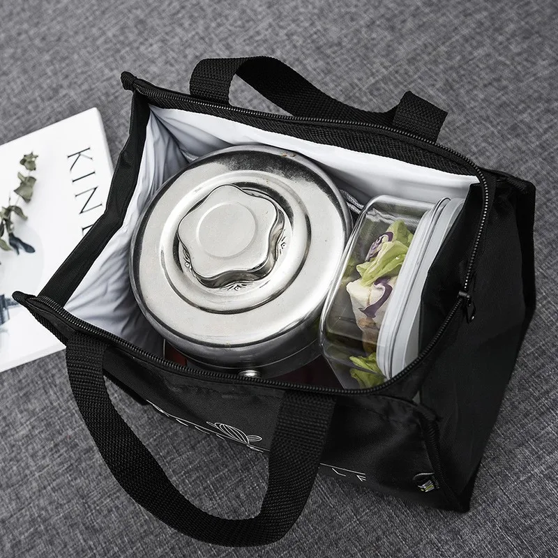 Portable Black Oxford Cloth Insulated Lunch Box Outdoor Waterproof Tote Bag With Zipper For Men & Women Convenience | Дом и сад