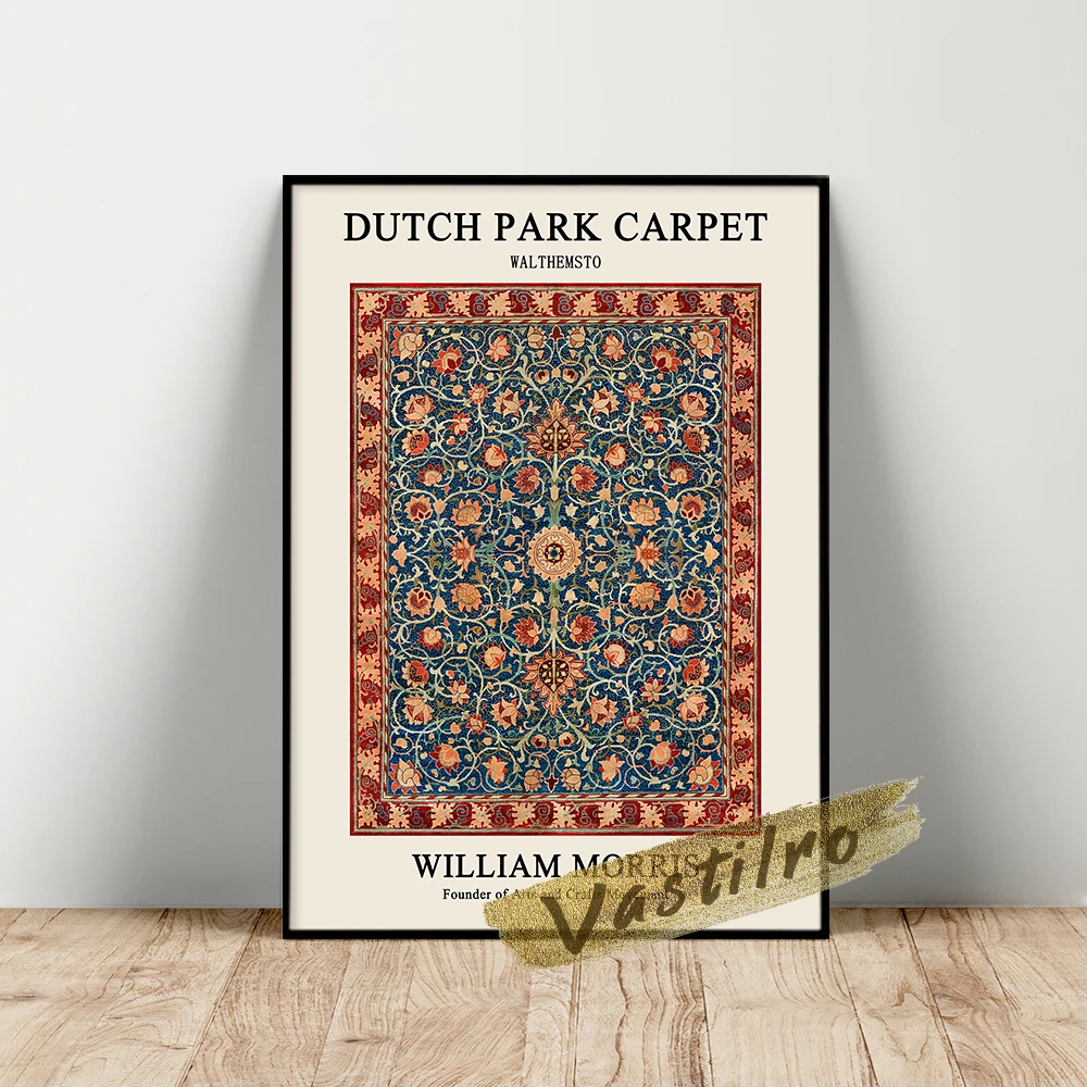 

William Morris Museum Exhibition Poster, Morris Dutch Park Carpet Art Prints, Vintage Flower Patten Illustration Wall Picture