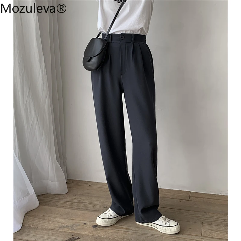 

Mozuleva Spring Autumn Loose Wide Leg Trousers Female Elastic High Waist Women Suit Pants 2022 Office Ladies Solid Pantalon New