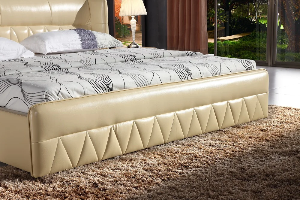 Европейский Стиль Современный Дизайн Кожаная двойная мягкая кровать с верхом