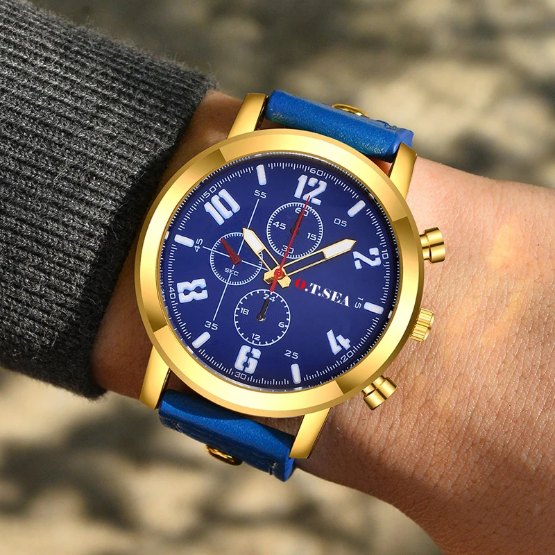 Мужские повседневные часы кожа Роскошные темпера мужские т три глаза большой