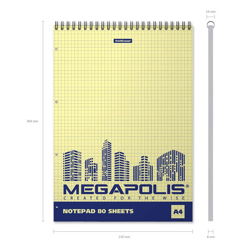 Блокнот на спирали ErichKrause MEGAPOLIS Yellow Concept А4 80 листов клетка желтый внутренний блок