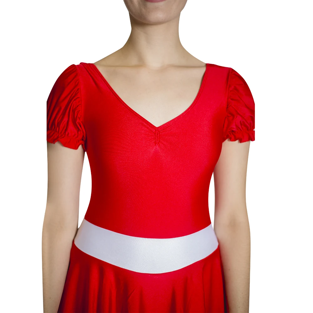 Блестящее длинное платье-купальник из нейлона/лайкры с пышными рукавами и белым