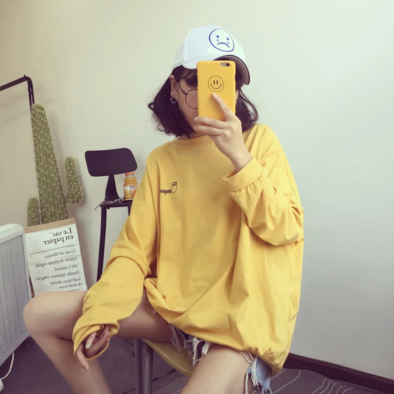 Футболка женская осенне-зимняя однотонная с длинными рукавами и круглым вырезом