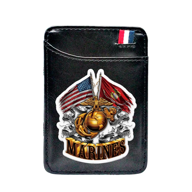 

Волшебный кожаный кошелек с цифровой печатью морской пехоты США для мужчин и женщин, очаровательный мини тонкий кошелек с зажимом для денег...