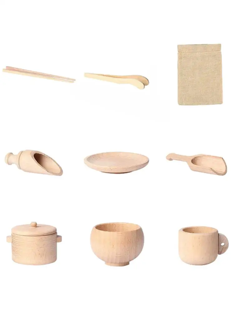 

Wooden Montessori Kitchen Food Toy Cutlery Pretend Play Tea Set Wooden Kitchenware Educational Activity Inspired Child Toys