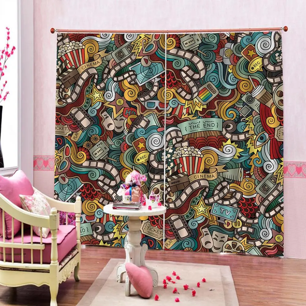 Кинотеатр комбинированный в абстрактном стиле попкорн кино катушка шторы на