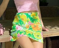 2021 new womens a line mini skirts vintage floral print high waist zip side short pencil skirts fashion all match